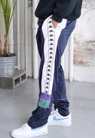 VINTAGE CHAMPION TAPE LOGO TRACK BOTTOMS BLUE