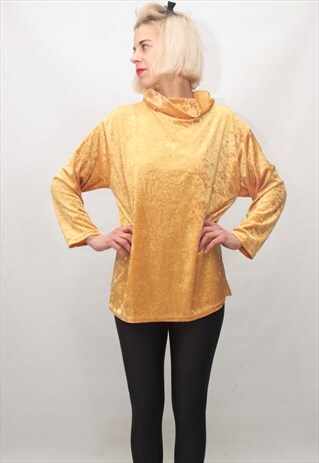 VINTAGE 90' AMAZING GOLD VELOUR BLOUSE WITH TURTLENECK
