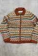 VINTAGE ABSTRACT KNITTED CARDIGAN PATTERNED ZIP UP KNIT