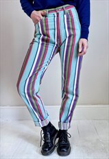 Vintage 90's Bold Striped Blue Family Label Jeans