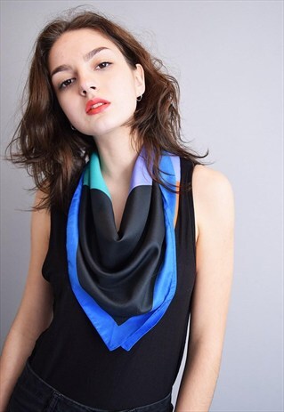 VINTAGE 90'S MOD COLOR BLOCK CHECKED PATTERN SCARF