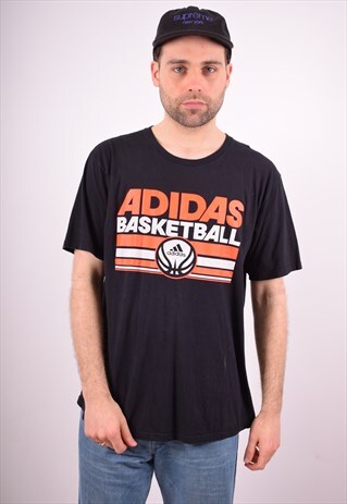 ADIDAS MENS VINTAGE T-SHIRT TOP XL BLACK 90S