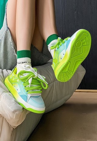 Chunky sole skater shoes neon sneakers platform trainers