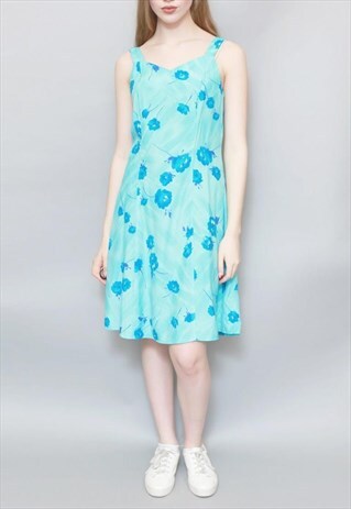 VINTAGE 1990'S VIBRANT BLUE TIE DYE FLORAL MINI DRESS