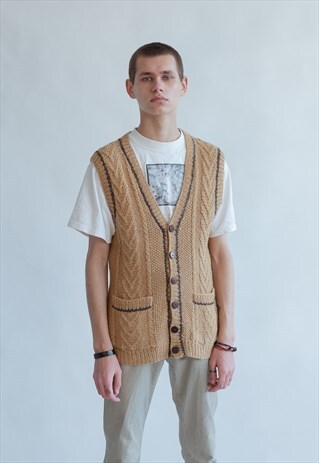 VINTAGE 80S FINE KNIT DADS VEST WITH POCKETS