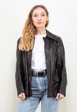 Vintage 80's Women Fitted Leather Jacket in Brown