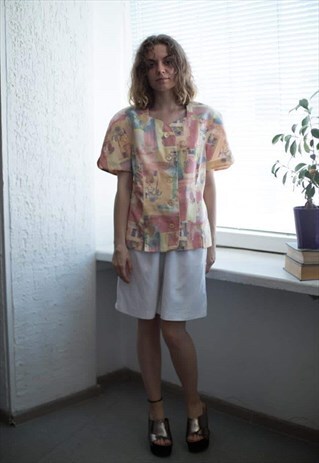 VINTAGE 80'S MULTI COLOUR SHORT SLEEVED TOP