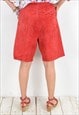 WOMEN L TRACHTEN SUEDE SHORTS HIGH WAIST RED BURGUNDY