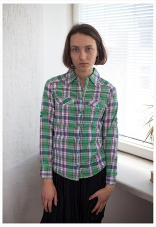 VINTAGE 80'S CHECKED COTTON SHIRT IN GREEN