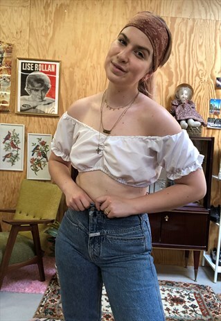 VINTAGE 80S CROPPED BLOUSE WITH PUFF SLEEVES