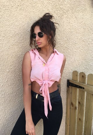 PATTERNED CROPPED TIE-UP RETRO VINTAGE FESTIVAL SHIRT