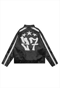 Faux leather racing jacket gothic varsity punk bomber black