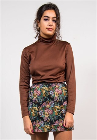 VINTAGE 70'S BROWN ROLL TURTLE NECK TOP