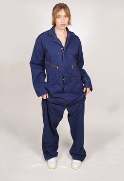 Vintage Work Coveralls (2XL) navy blue loose long jumpsuit