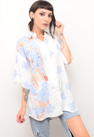 VINTAGE 90'S INDIE PALE FLORAL PATTERNED SHIRT