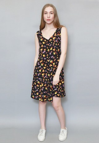 VINTAGE 1990'S BLACK FLORAL BUTTERFLY MINI DRESS