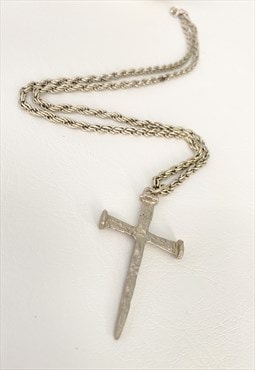1970's Unisex Silver Curb Chain Cross Necklace