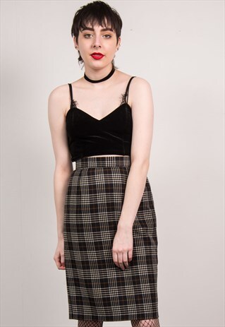 VINTAGE 90'S CHECKED TARTAN PENCIL SKIRT