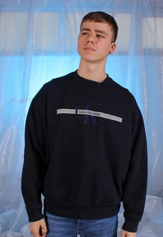 VINTAGE CK JEANS FADED BLACK EMBROIDERED SWEATSHIRT