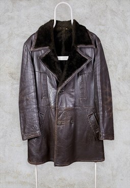 Vintage David Conrad Brown Leather Jacket Faux Fur Medium
