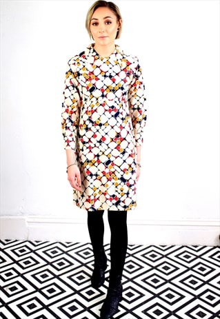 VINTAGE 60'S JAPANESE GEOMETRIC PRINT MOD DRESS
