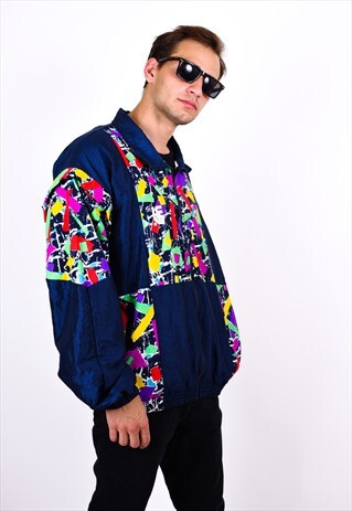VINTAGE 90S COLOURFUL ABSTRACT SHELL BOMBER JACKET
