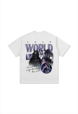 White J.Cole Graphic Cotton Fans T shirt tee 