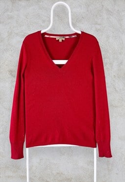 Burberry Brit Cashmere Jumper Red V Neck Women's Small