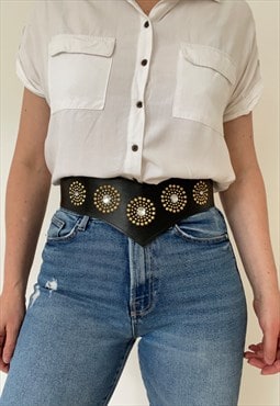 1980s Faux Leather Black & Gold High Waisted Belt