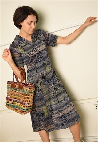 70'S RETRO ABSTRACT PRINT PARIS CHIC MIDI DRESS