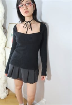 y2k corpcore black bustier knit top