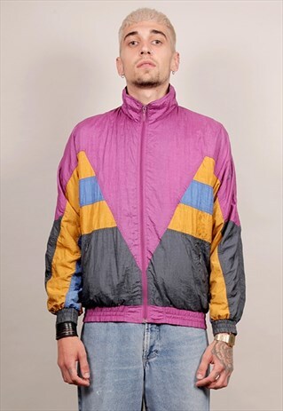 VINTAGE 80'S PUMA PURPLE / MUSTARD SPORTS SHELL JACKET