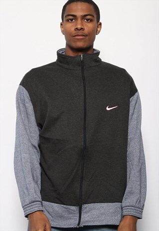 VINTAGE NIKE FULL ZIP LOGO SWEATSHIRT BLACK GREY
