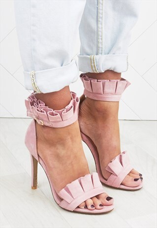 FLORENCE PINK FRILL ANKLE STRAP BARELY THERE HEELED SANDALS
