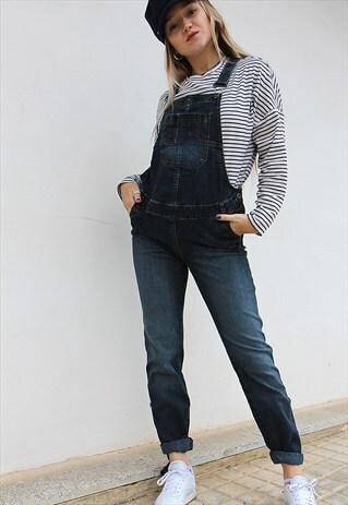 DARK INDIGO BLUE DENIM DUNGAREES
