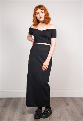 90'S VINTAGE BLACK SMART PENCIL GRUNGE STYLE MAXI SKIRT