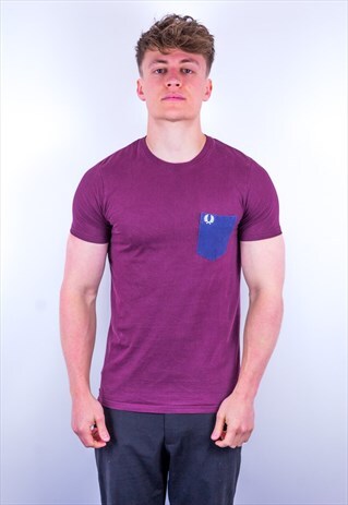 VINTAGE FRED PERRY T-SHIRT IN BURGUNDY POCKET TEE