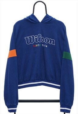 Retro Wilson Spellout Cropped Blue Hoodie Womens
