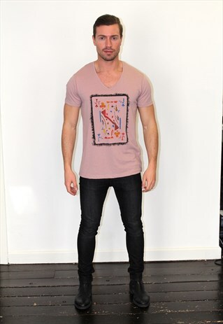 PINK V-NECK JACK OF CLUBS PRINT SLIM FIT T-SHIRT
