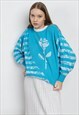 VINTAGE 80S BOXY FIT KNITTED JUMPER IN PASTEL BLUE 