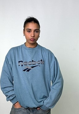Blue 90s Reebok Embroidered Spellout Sweatshirt