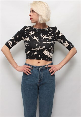 VINTAGE 90' AMAZING COOL OLDSCHOOL BLACK CROP TOP