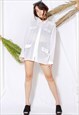 VINTAGE 90S GRUNGE Y2K WHITE SHEER MILITARY OVERSIZED SHIRT
