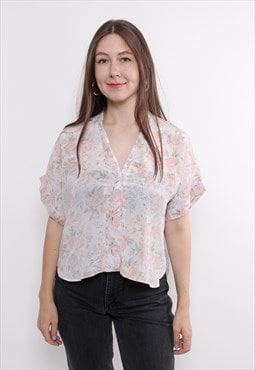 80s flowers print crop blouse vintage summer vocation floral