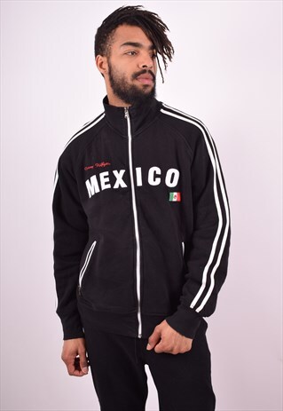 TOMMY HILFIGER MENS VINTAGE TRACKSUIT TOP JACKET LARGE BLACK