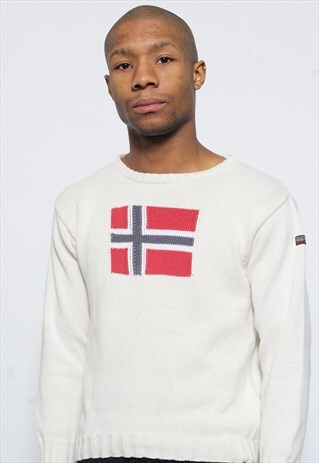 VINTAGE NAPAPIJRI BIG LOGO KNIT JUMPER WHITE
