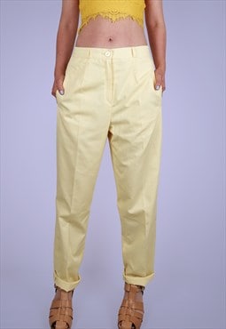 90's Light Yellow High Waist Trousers Women's Pants Classic