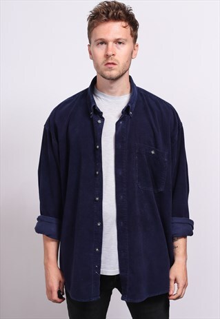 VINTAGE CORDUROY CORD SHIRT BLUE