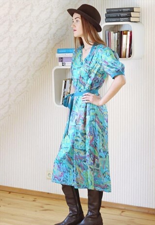 BRIGHT TURQUOISE BELTED DRESS