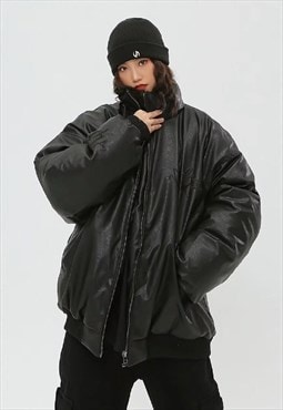 Faux leather bomber jacket Kanye varsity in black